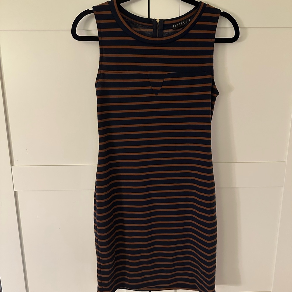 Potter's Pot Navy & Brown Striped Mini Dress